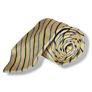 BROOKS BROTHERS Woven Silk Diagonal Striped Tie Yellow, Navy, & Light Blue